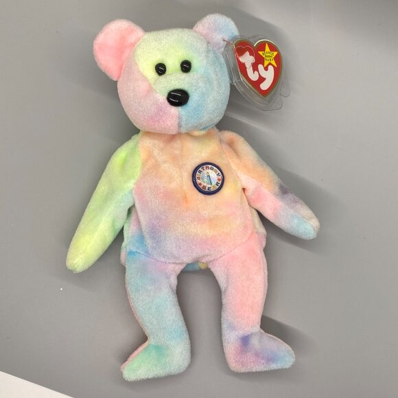 Ty Beanie Babies 1999 Pastel Colors Tie Dye Happy Birthday Bear - Picture 2 of 9
